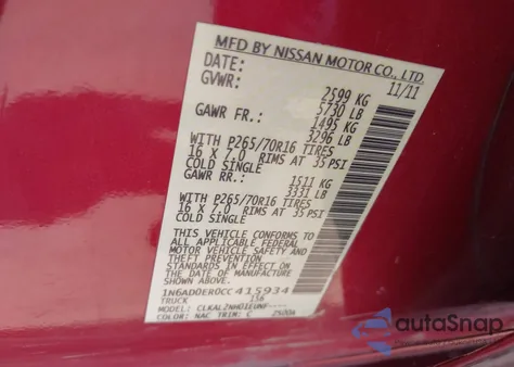 2012 Nissan Frontier Sv from USA, damaged, VIN 1N6AD0ER0CC415934